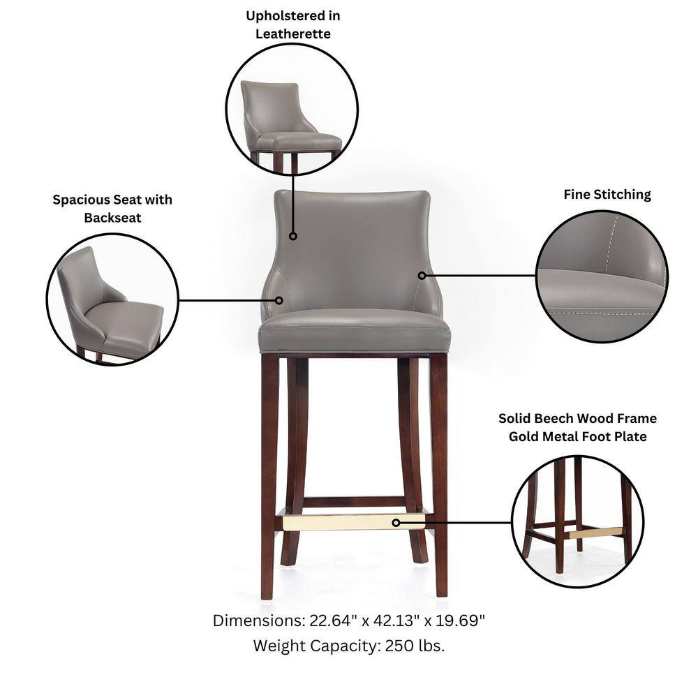 Shubert Dark Taupe Leatherette Upholstered Barstool with Beech Wood Legs