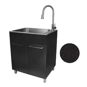 28 in. W x 22 in. D Stainless Steel Laundry/Utility Sink with Faucet and Double Door Cabinet in Black