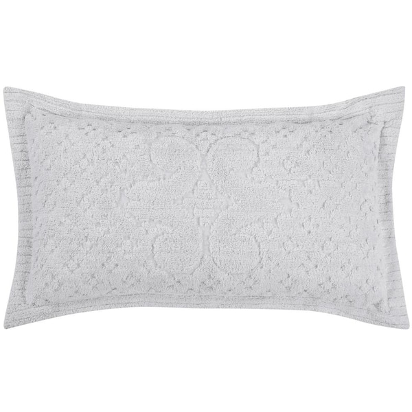 Better Trends Ashton Collection in Medallion Design White King 100% Cotton Tufted Chenille Sham