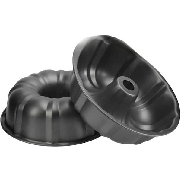 2-Pack 9.5 in. Bundt Cake Pan for Baking, 12-Cups Buntz Pound Cake Pan Heavy Duty Carbon Steel in Black