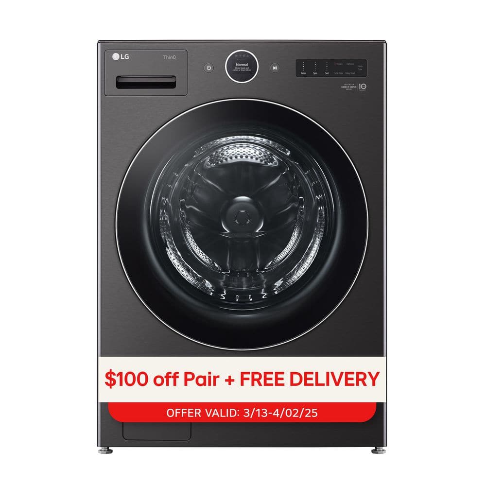 LG 5.0 cu. ft. Black Steel Smart Front Load Washer with Steam Setting
