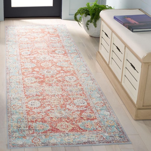 Arizona 3 ft. x 8 ft. Turquoise/Rust Machine Washable Distressed Medallion Floral Runner Rug