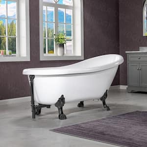 Olympia 67 in. Heavy Duty Acrylic Slipper Clawfoot Bath Tub in White, Claw Feet, Drain & Overflow in Matte Black