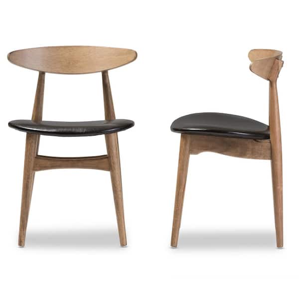 Baxton Studio Flora Black Faux Leather and Medium Brown Wood Dining Chairs (Set of 2)