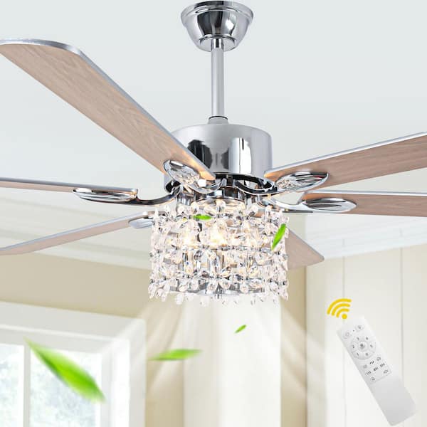 Cuenca 65 in. Daisy Crystal Chrome Modern Large Ceiling Fan with lights, Adjustable Height Ceiling Fan with Remote