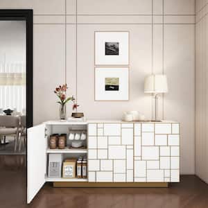 White MDF 70.87 in.  Buffet Sideboard Dining Table Metal 3 Door Storage Cabinet