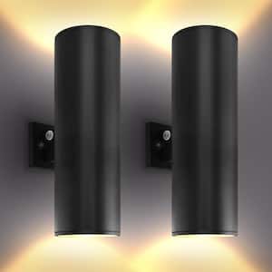 18 in. Black Dusk to Dawn LED Outdoor Hardwired Wall Lantern Sconce 3CCT 20/30/40-Watt Dimmable IP65 ETL (2-Pack)