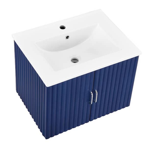Cesicia 24 in. W x 18 in. D x 18.7 in. H Single Sink Floating Wall Mounted Bath Vanity in Blue with White Ceramic Top