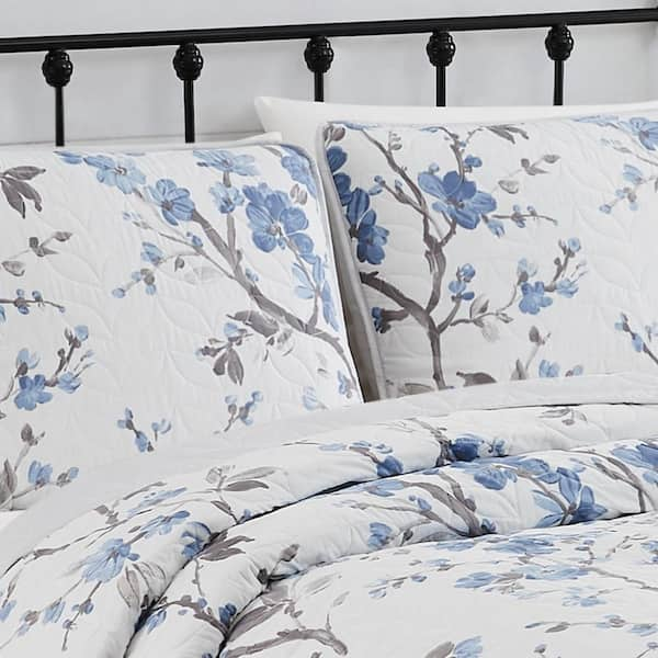 3pc King Kasumi Floral Duvet Cover Set Blue/White - Cannon