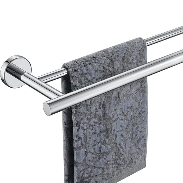 Bathroom 24 in. Wall Mounted Double Towel Bar Towel Holder in Polished Chrome