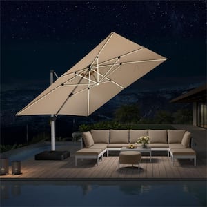 12 ft. Square Solar powered LED Patio Umbrella Outdoor Cantilever Umbrella Heavy Duty Sun Umbrella in Beige