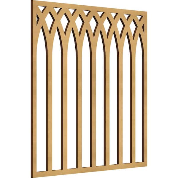 Ekena Millwork 15-3/8 in. x 15-3/8 in. x 1/4 in. MDF Medium Cedar Park Decorative Fretwork Wood Wall Panels (10-Pack)
