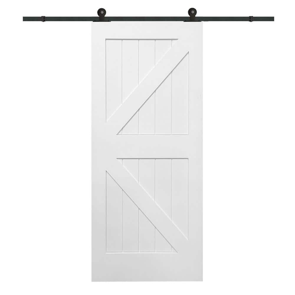 MMI Door 36 in. x 84 in. Primed K-Plank MDF Sliding Barn Door with ...