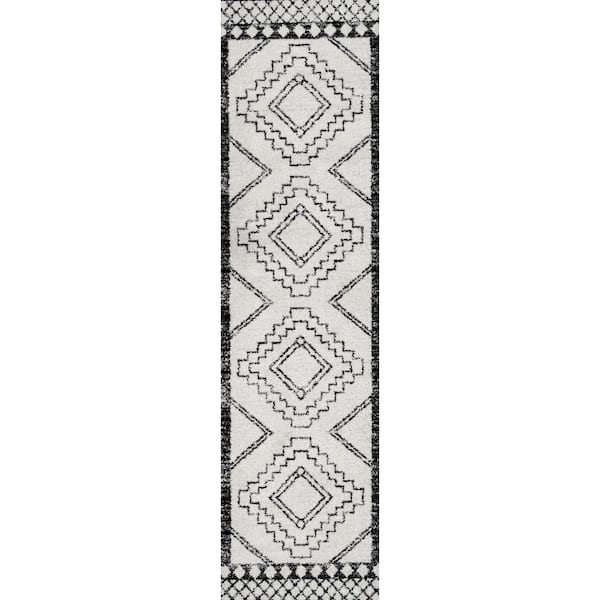 Amir Moroccan Beni Souk Cream/Black 2 ft. x 10 ft. Runner Rug