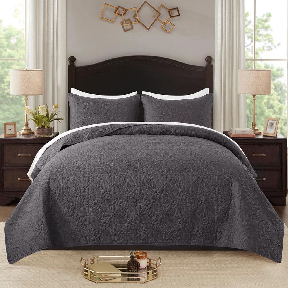 JML 3-Piece Dark Gray Embossed Queen Quilt Set QSM02-4-Q - The Home Depot