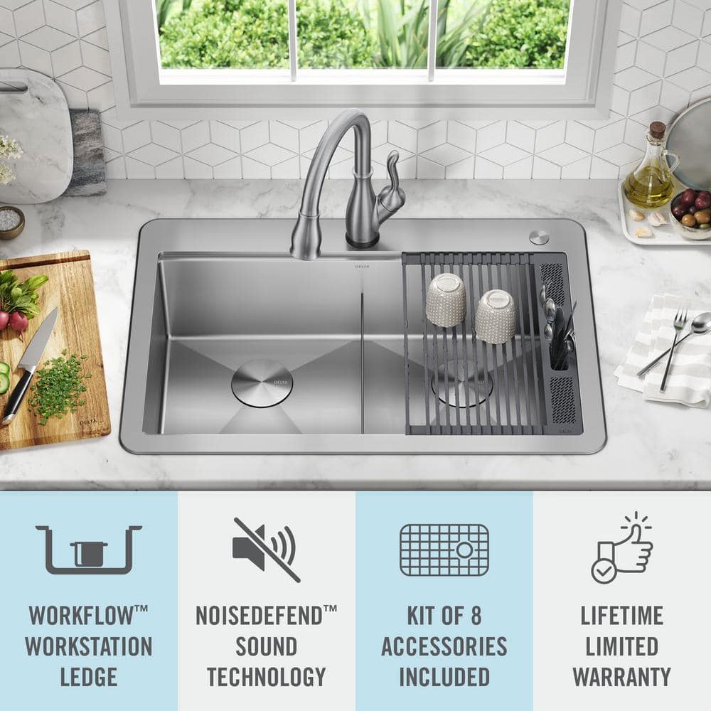 Delta 33" Stainless Steel Double Bowl Drop-In Kitchen Sink
