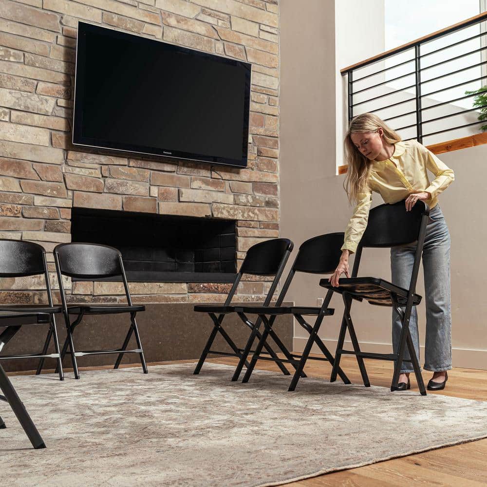 Black Steel and Polyethylene Folding Chair Set, 4-Pack