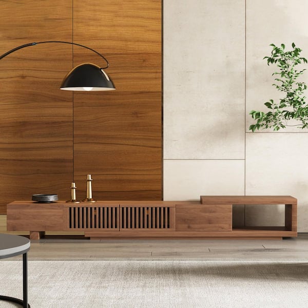 78.54 in. 103 in. Medieval Modern Adjustable TV Cabinet with Storage Space Walnut color