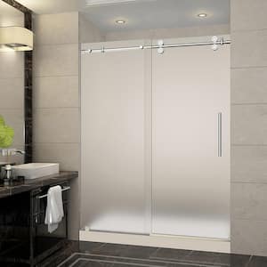 Langham 60 in. x 32 in. x 77.5 in. Completely Frameless Sliding Shower Door with Frosted in Chrome with Center Base
