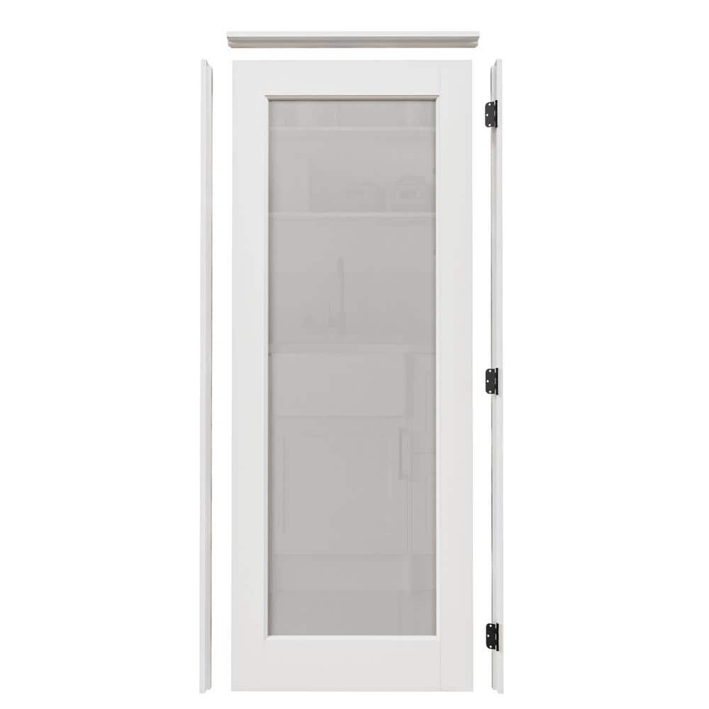 32 in. x 80 in. 1-Lite Frosted Glass Left-Handed White Solid Core MDF Door 