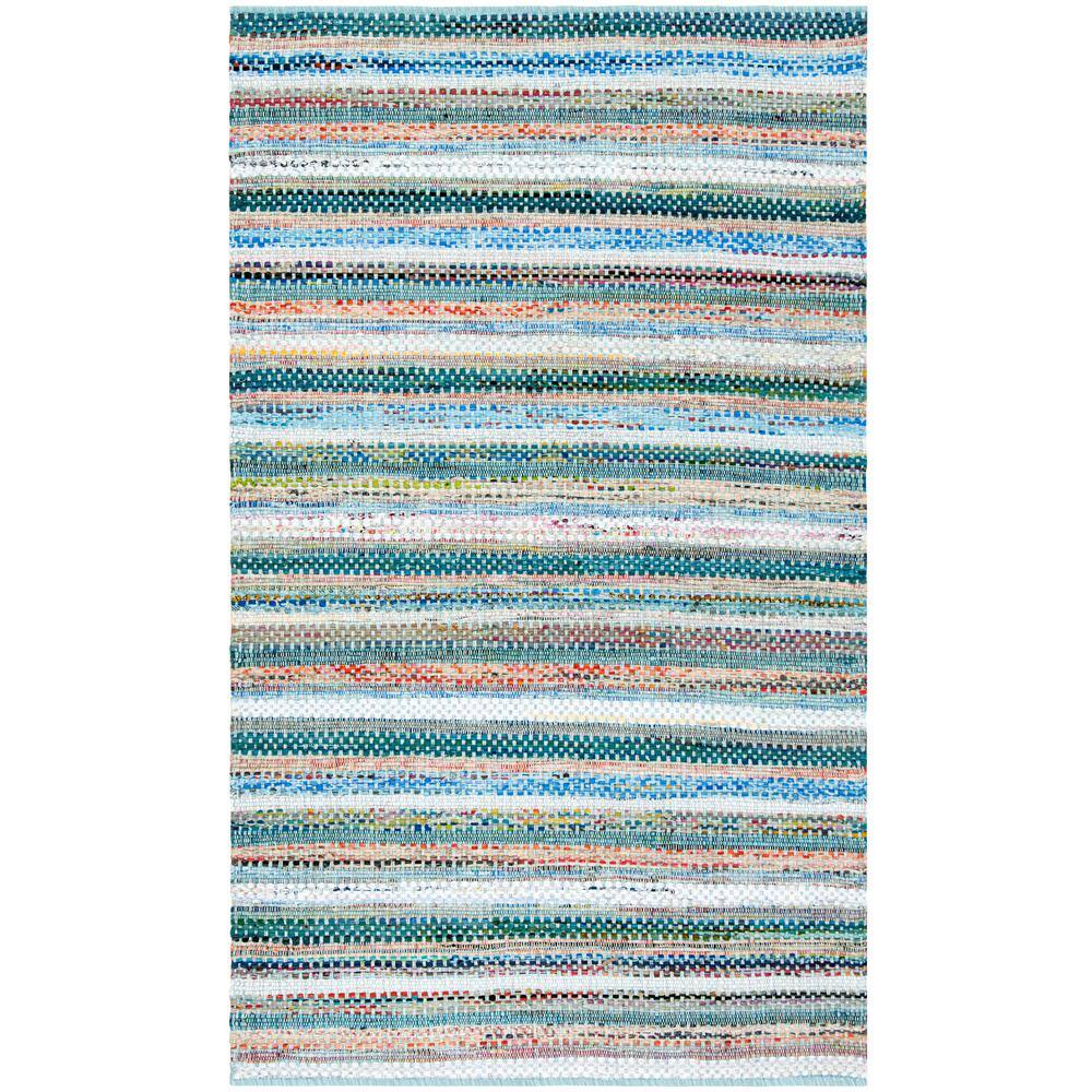 Coastal Breeze Aqua Stripe Hand-Woven Cotton 5' x 8' Area Rug