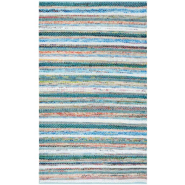 SAFAVIEH Montauk Aqua/Multi 5 ft. x 8 ft. Striped Distressed Area Rug