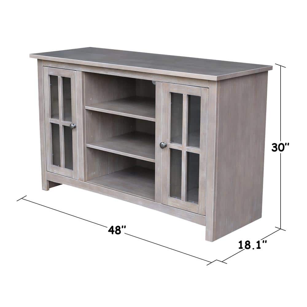 Washed Gray Taupe Solid Wood TV Stand with Cabinet