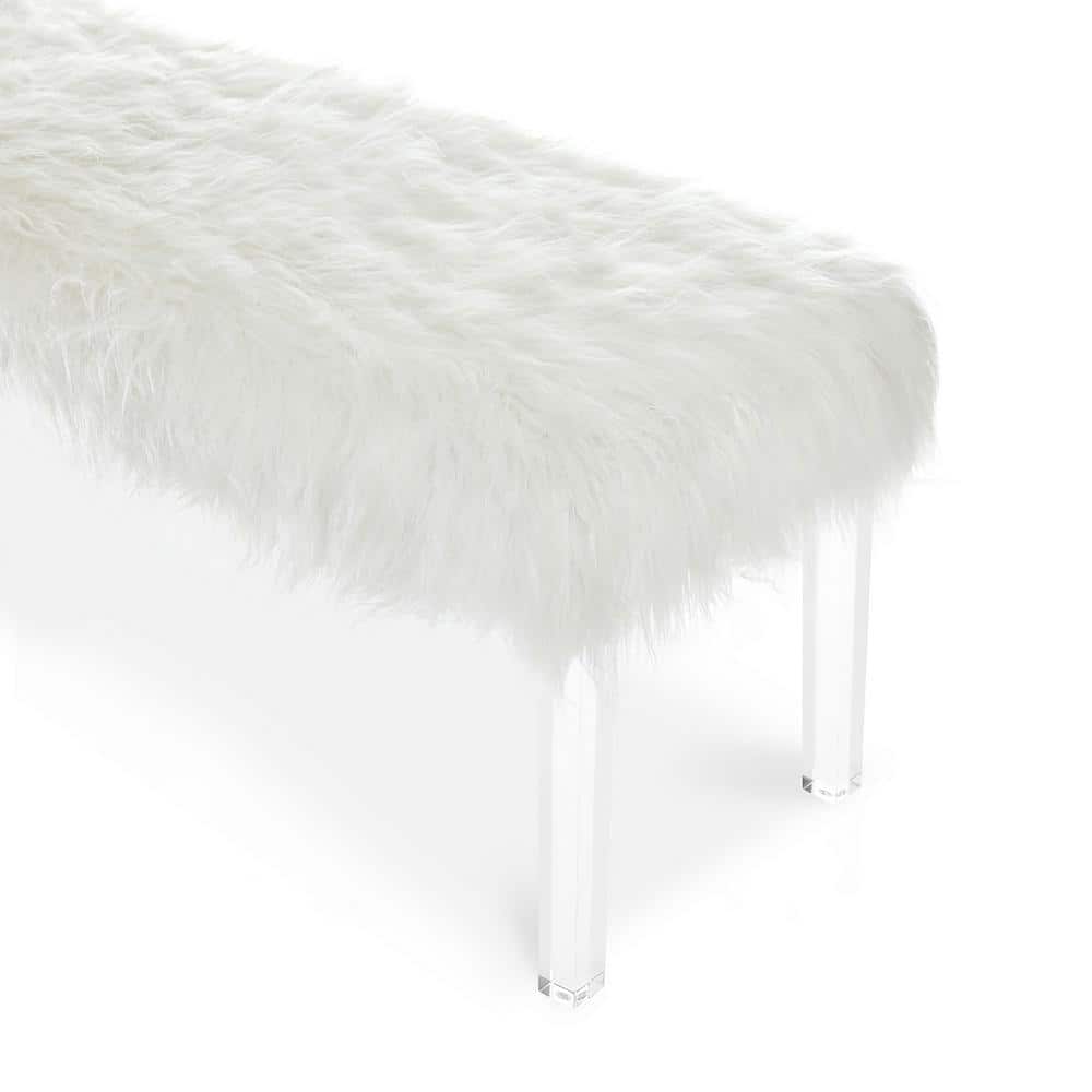 Marilyn White Faux Fur Upholstered Bench with Acrylic Legs
