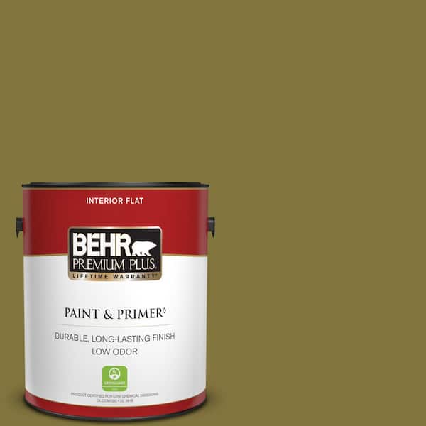 BEHR PREMIUM PLUS 1 gal. #390D-7 Marsh Grass Flat Low Odor Interior Paint & Primer