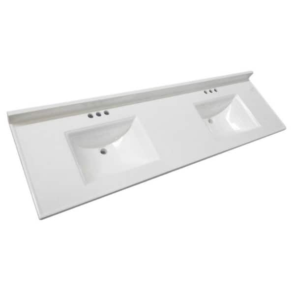 Design House Camilla 73 in. W Cultured Marble Vanity Top in Solid White with Solid White Double Basin and 4 in. Faucet Spreads