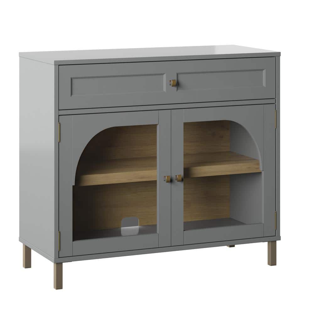 Pure Gray Glass Door Accent Cabinet with Adjustable Shelving