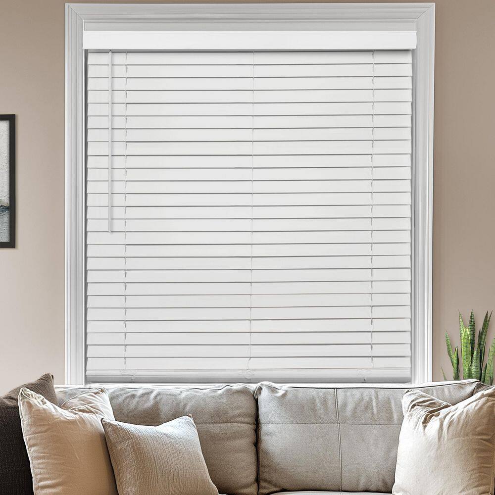 White Cordless Faux Wood Venetian Blinds, 66"W x 36"H