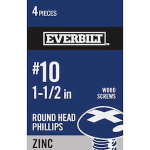 #10 x 1-1/2 in. Zinc Plated Phillips Round Head Wood Screw (4-Pack)