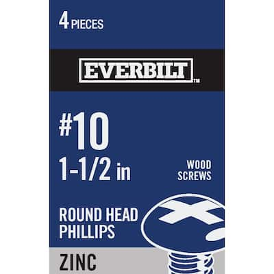 #10 x 1-1/2 in. Zinc Plated Phillips Round Head Wood Screw (4-Pack)