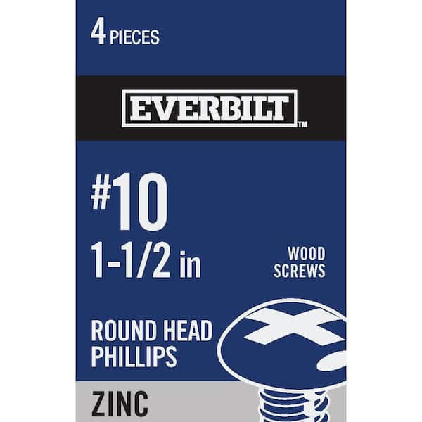 Everbilt #10 x 1-1/2 in. Zinc Plated Phillips Round Head Wood Screw (4-Pack)