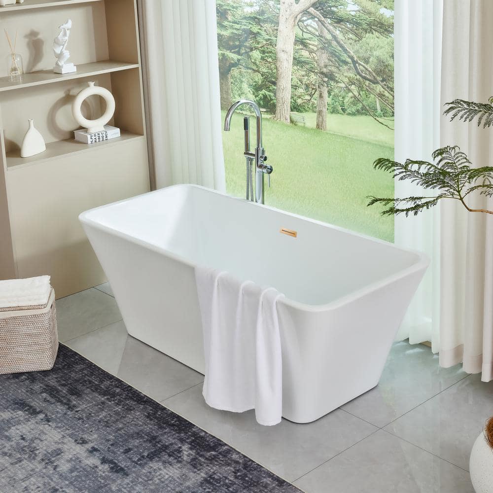 White and Titanium Gold 67'' Freestanding Acrylic Bathtub