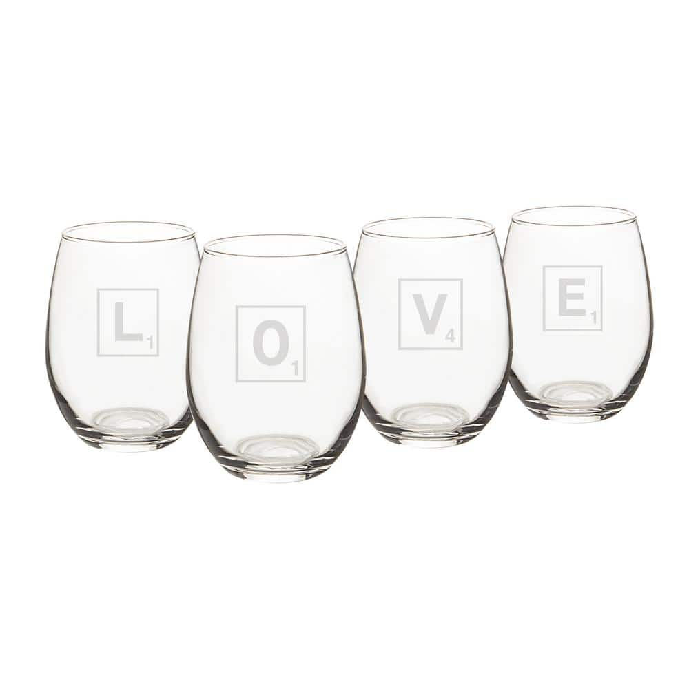 Cathy S Concepts Love Letter Oz Stemless Wine Glasses Set Of V LD The Home Depot