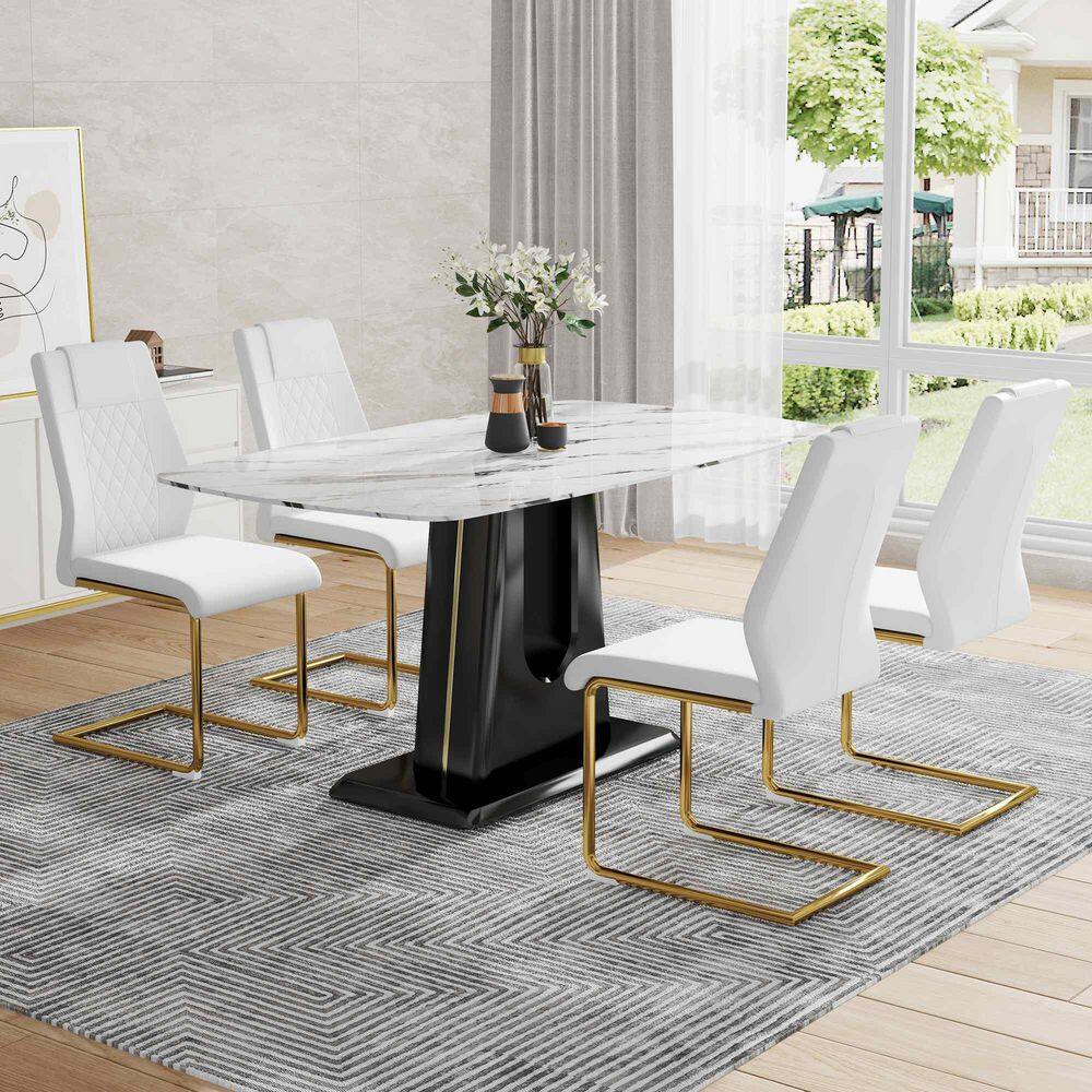 5-Piece Rectangular Black/Gold Glass Top Dining Table Set Seats 4 with 4 Upholstered Chairs