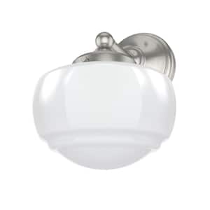 Saddle Creek 1-Light Brushed Nickel Wall Sconce with Cased White Glass Shade