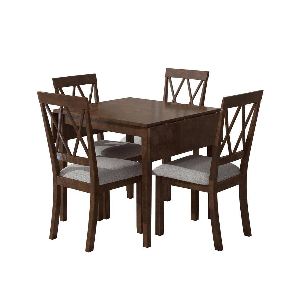 5-Piece Rectangular Brown Wood Top Dining Table Set Seats 4 with Drop Leaf Dining Table and 4 Dining Upholstered Chairs