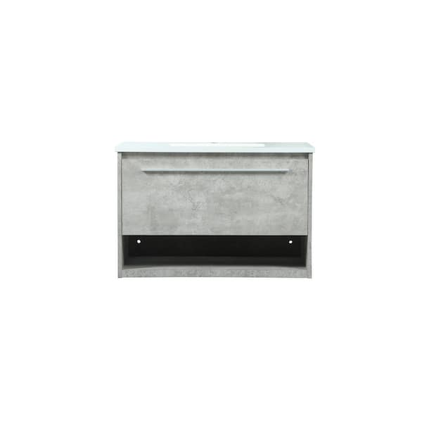 Unbranded Simply Living 30 in. Single Bathroom Vanity in concrete Grey with Engineered Marble Vanity Top in Ivory White