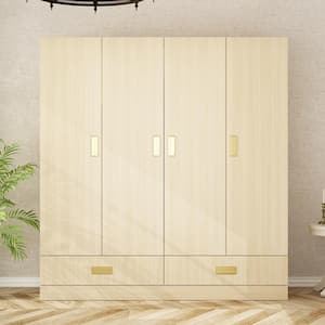 Brown Wood 63 in. W 4-Door Big Wardrobe Armoires with Hanging Rod, 2-Drawers, Storage Shelves 66.9 in. H x 18 in. D