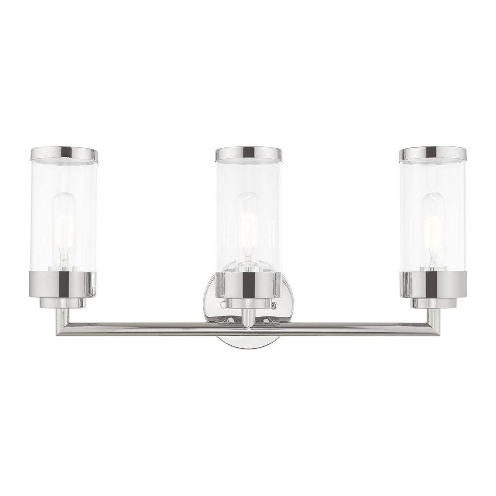 Hillcrest Polished Chrome 3-Light Vanity with Clear Glass Shades
