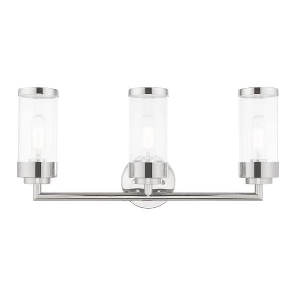 Livex Lighting Cavanaugh 23.5 in. 3-Light Polished Chrome Vanity Light with Clear Glass