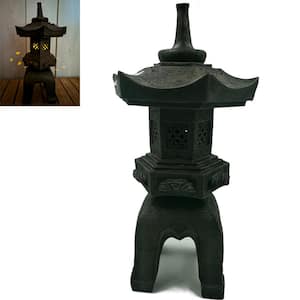 1-Light 17 in. Integrated LED Solar Powered Asian Pagoda with Gray