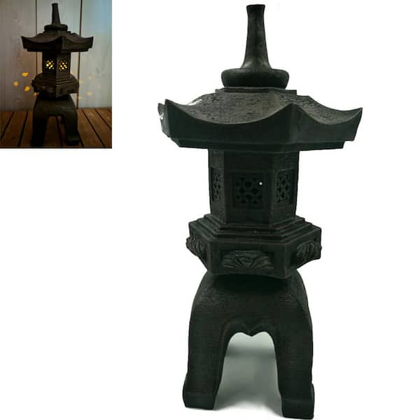 HunnyKome Solar Lighting 1-Light 17 in. Integrated LED Solar Powered Asian Pagoda with Gray