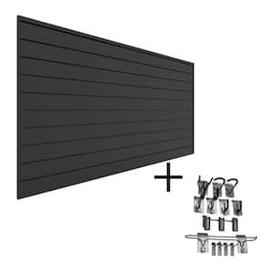 96 in. H x 48 in. W PVC Slatwall Panel Set Charcoal Sports Bundle (1-Panel Pack 13-Accessory Pack)