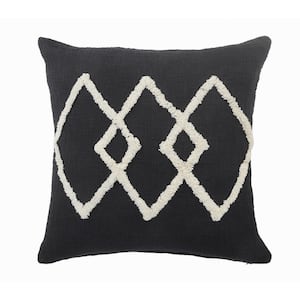 Geometric Black/White Diamond Tufted Poly-Fill 20 in. x 20 in. Indoor Throw Pillow