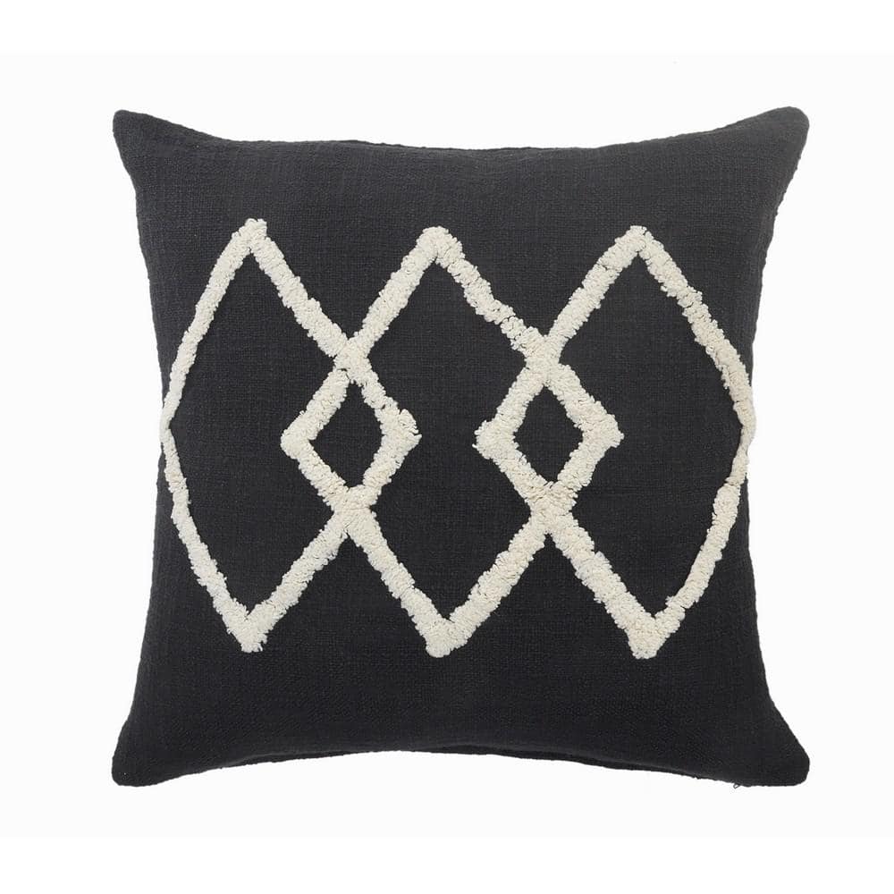 Geometric Black/White Diamond Tufted Poly-Fill 20 in. x 20 in. Indoor Throw