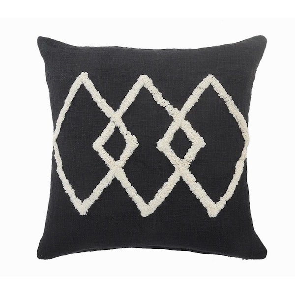 Unbranded Geometric Black/White Diamond Tufted Poly-Fill 20 in. x 20 in. Indoor Throw Pillow